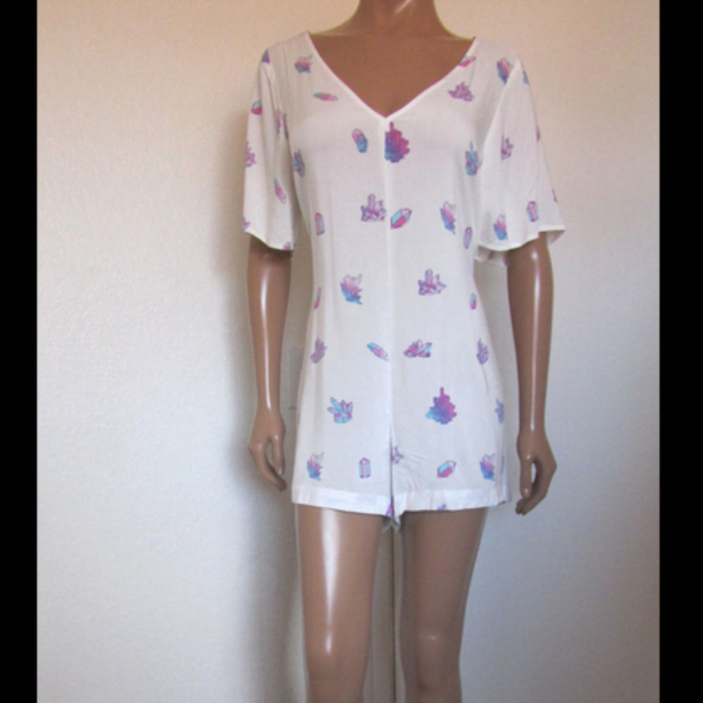 WILDFOX White Crystal V-neck Romper